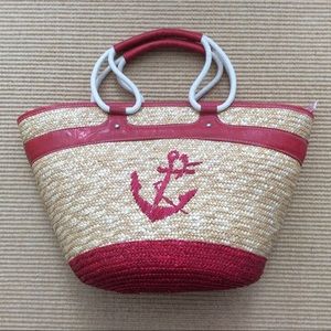 Straw Studios Red Nautical Summer Tote Bag - NWOT